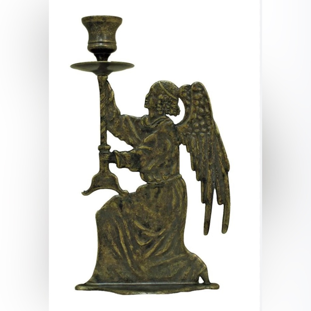NWT Goldscheider Vienna Italy Holiday Antique Brass Angel Taper Candle Holder